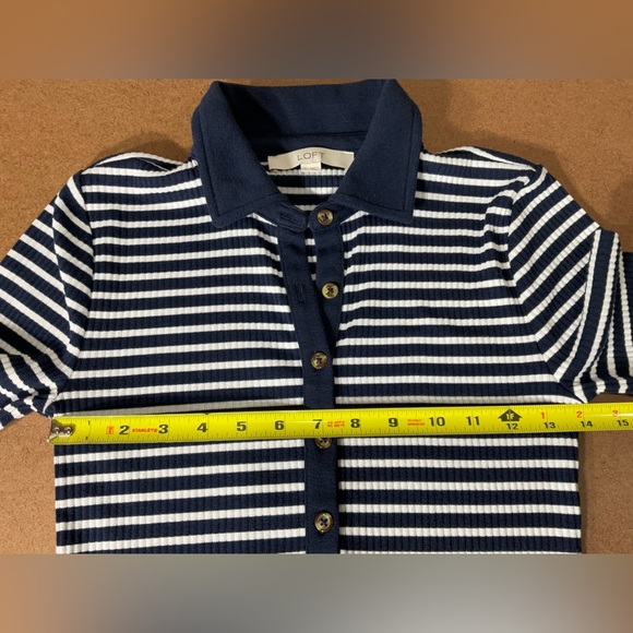 LOFT Navy and White Striped Button Down Shirt - Picture 6 of 8